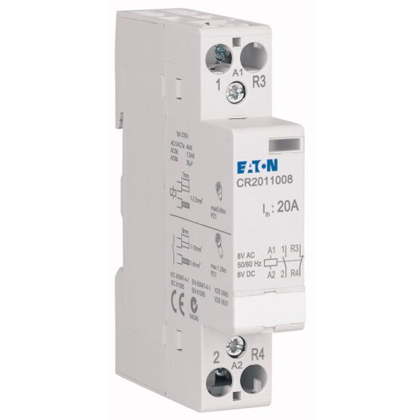 Installation contactor, 20A, 8V AC/DC, 1NO+1NC image 3