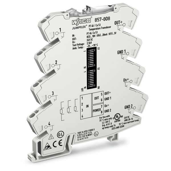857-808 Temperature signal conditioner for RTD sensors; Current and voltage output signal; Supply voltage: 24 VDC image 1