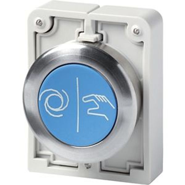 Pushbutton, RMQ-Titan, Flat, momentary, Blue, inscribed, Metal bezel image 2