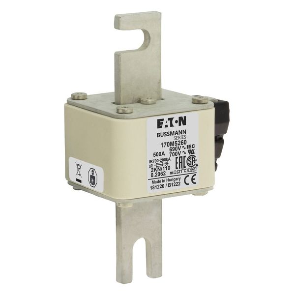 Fuse-link, high speed, 500 A, AC 690 V, DIN 2, 61 x 77 x 138 mm, aR, DIN, IEC, single indicator image 14