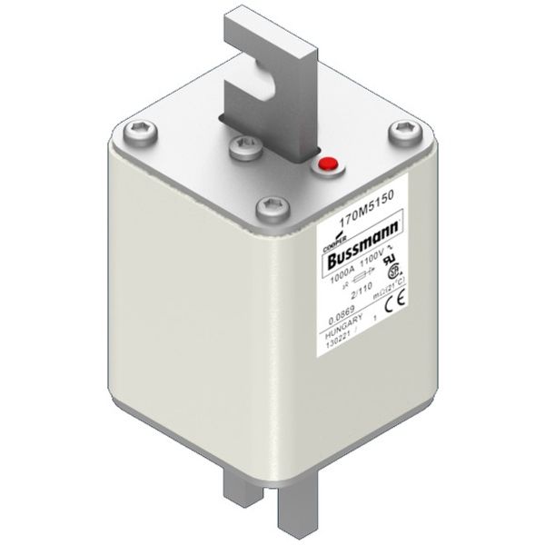 Fuse-link, high speed, 1000 A, AC 1100 V, size 2, 61 x 75 x 138 mm, aR, DIN, IEC, single indicator image 3