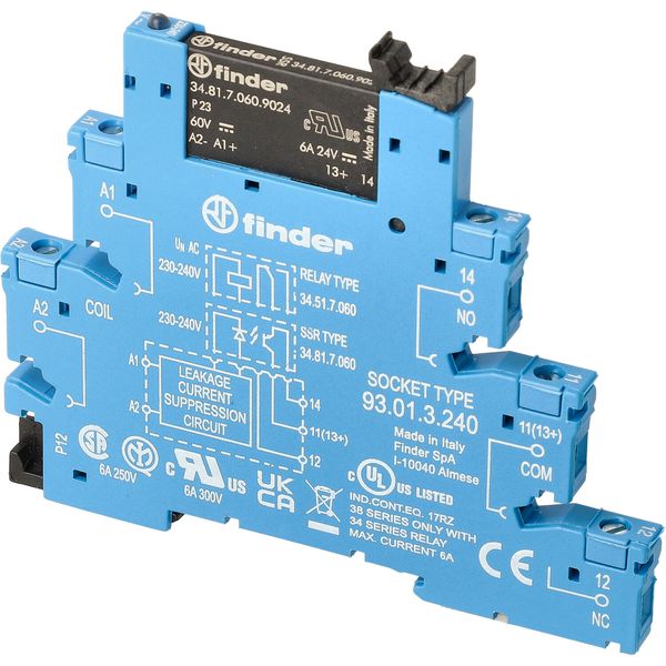 Rel. interface SSR screw 6,2mm.In.240VAC 1NO Out.6A/24VDC (38.81.3.240.9024) image 3