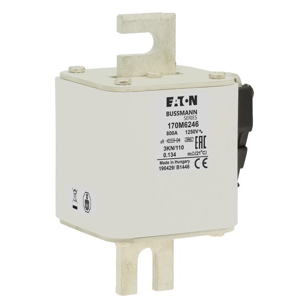 Fuse-link, high speed, 800 A, AC 1250 V, size 3, 76 x 92 x 139 mm, aR, DIN, IEC, single indicator image 12