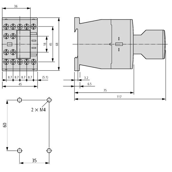 Auxiliary Contactor, 4 NO, coil 230VAC image 3