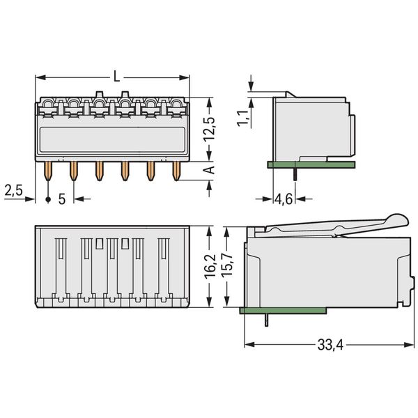 THT female header angled Pin spacing 5 mm light gray image 3