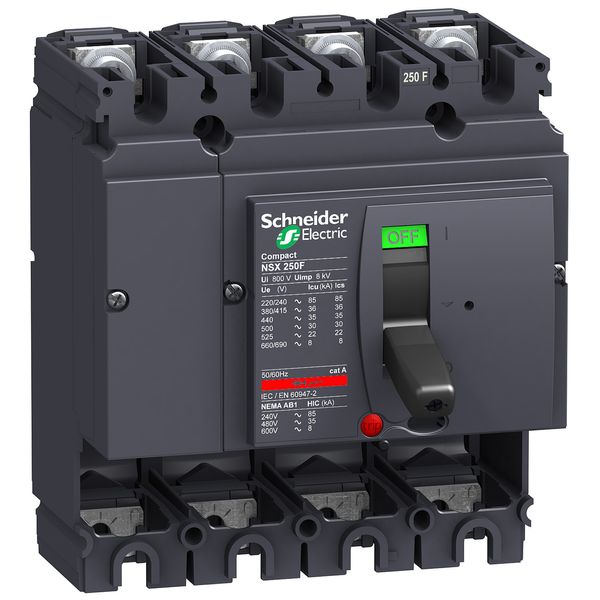 circuit breaker basic frame, ComPact NSX250F, 36 kA at 415 VAC 50/60 Hz, 250 A, without trip unit, 4 poles image 1