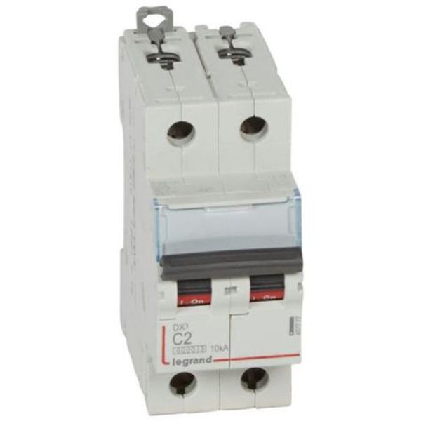 DX³6000 10kA high inlet and low outlet screw circuit breaker 2P 230V~ to 400V~ - 2A - curve C - 2 modules image 1