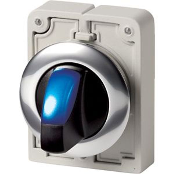 Illuminated selector switch actuator, RMQ-Titan, With thumb-grip, maintained, 3 positions, Blue, Metal bezel image 4