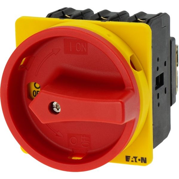 Main switch, P3, 100 A, flush mounting, 3 pole, Emergency switching off function, With red rotary handle and yellow locking ring, Lockable in the 0 (O image 5