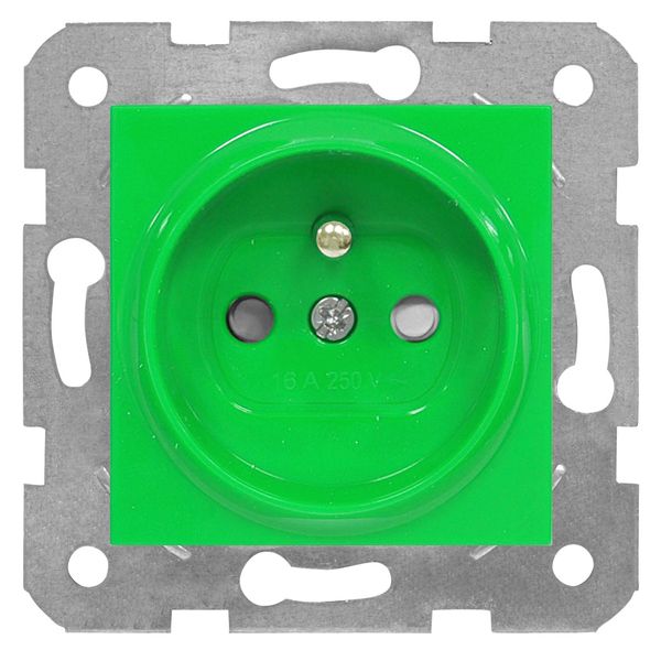Pin socket outlet with safety shutter, green, screw clamps image 1