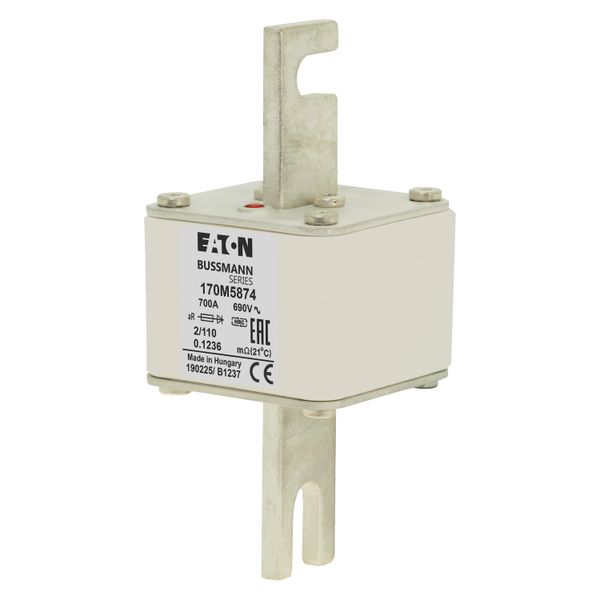 Fuse-link, high speed, 700 A, AC 690 V, size 2, 61 x 75 x 140 mm, aR, DIN, IEC, single indicator image 7