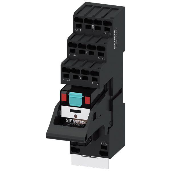 plug-in relay complete unit, 2 changeover contacts, 230 V AC, LED module red, base with image 1