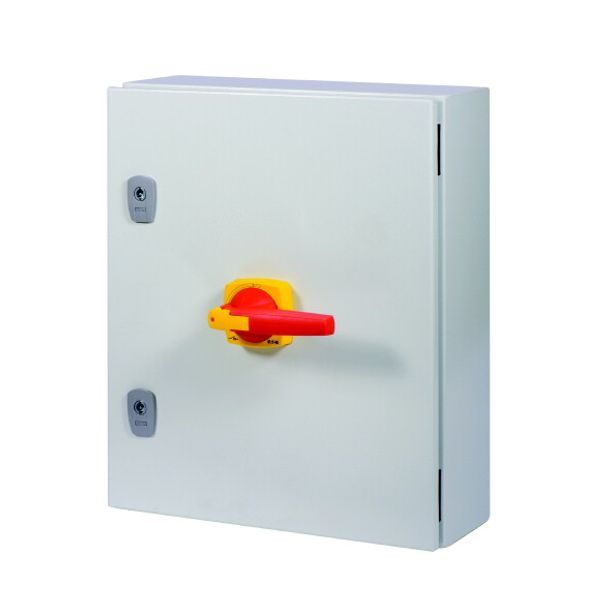 Switch-disconnector, DMV, 250 A, 3 pole, Emergency switching off function, With red rotary handle and yellow locking ring, in steel enclosure, 9 mm co image 2