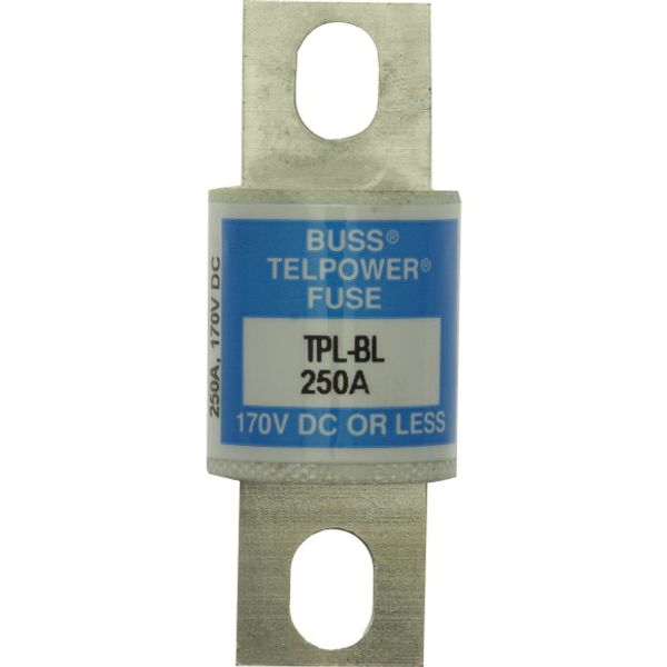 Eaton Bussmann series TPL telecommunication fuse, 170 Vdc, 250A, 100 kAIC, Non Indicating, Current-limiting, Bolted blade end X bolted blade end, Silver-plated terminal image 1