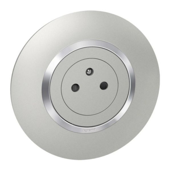 2P+E surface dooxie 16A power socket delivered with round aluminum plate with chrome effect ring image 1