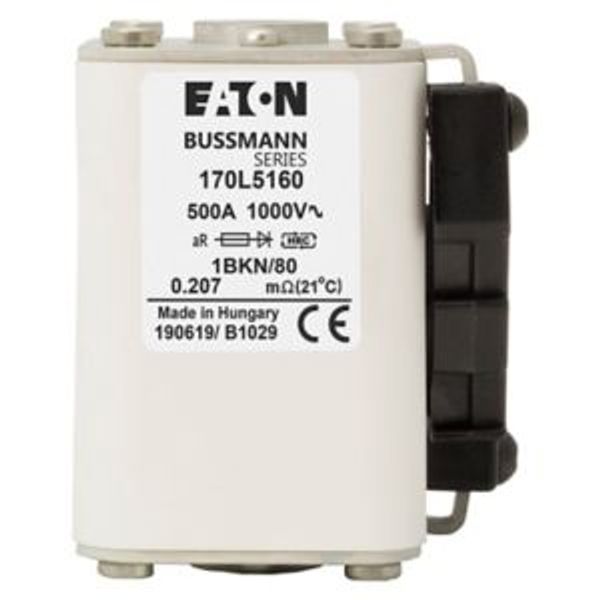 Fuse-link, high speed, 500 A, AC 1000 V, Size 1, 51 x 70 x 80 mm, aR, IEC, single indicator image 4