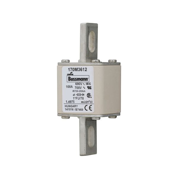 Fuse-link, high speed, 100 A, AC 690 V, compact size 1, 45 x 45 x 110 mm, aR, IEC, UL image 10