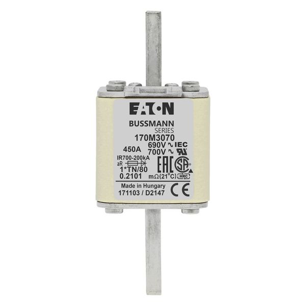 Fuse-link, high speed, 450 A, AC 690 V, compact DIN 1, 45 x 58 x 104 mm, aR, DIN, IEC, single indicator image 14