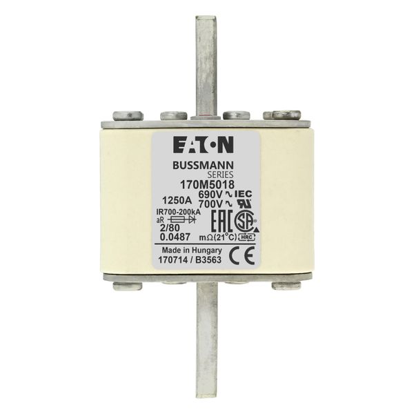 Fuse-link, high speed, 1250 A, AC 600 V, DIN 2, 61 x 61 x 108 mm, aR, DIN, IEC, single indicator, 80 mm centres image 16