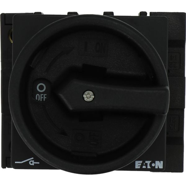 Main switch, P1, 40 A, flush mounting, 3 pole + N, 1 N/O, 1 N/C, STOP function, With black rotary handle and locking ring, Lockable in the 0 (Off) pos image 1