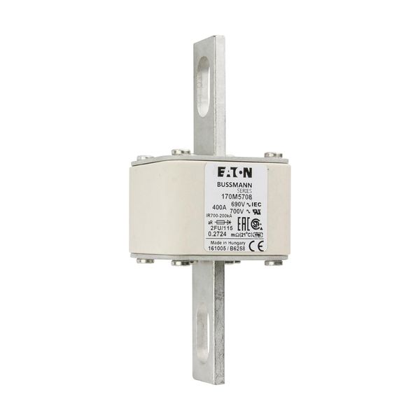 Fuse-link, high speed, 400 A, AC 690 V, size 2, 61 x 77 x 135 mm, aR, IEC, UL, no indicator, 115 mm centres image 8