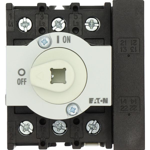 Main switch, P1, 25 A, rear mounting, 3 pole, 1 N/O, 1 N/C, Emergency switching off function, Lockable in the 0 (Off) position, With metal shaft for a image 48