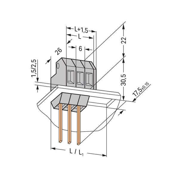 Feedthrough terminal block Conductor/wire-wrap connection Plate thickn image 1