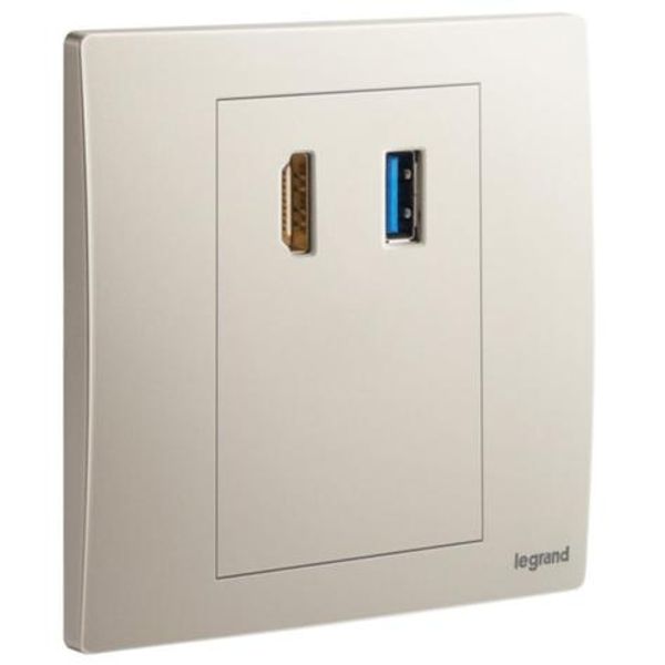 Mallia Senses - HDMI socket outlet with USB A data socket transfer - Champagne image 1