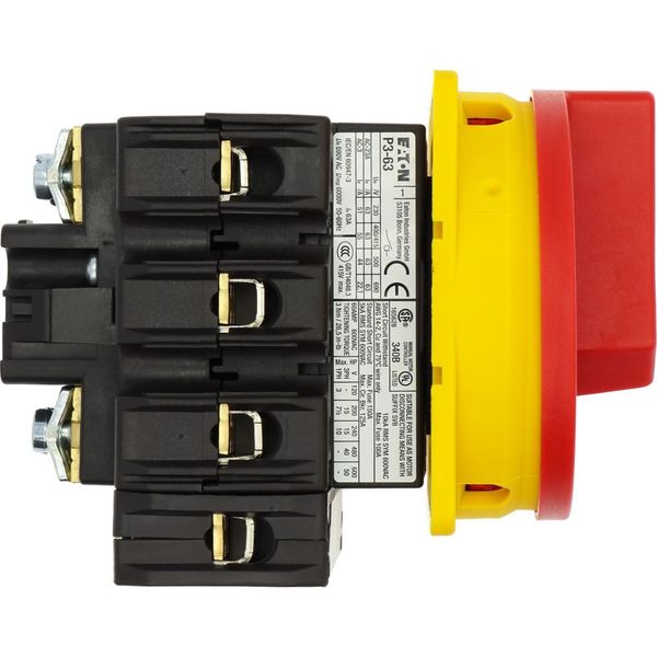 Main switch, P3, 63 A, flush mounting, 3 pole + N, Emergency switching off function, With red rotary handle and yellow locking ring, Lockable in the 0 image 22