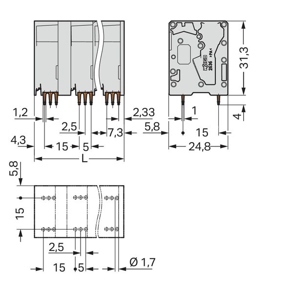 PCB terminal block 16 mm² Pin spacing 15 mm gray image 3