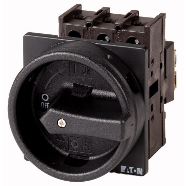 Main switch, P1, 25 A, flush mounting, 3 pole + N, 1 N/O, 1 N/C, STOP function, With black rotary handle and locking ring, Lockable in the 0 (Off) pos image 1