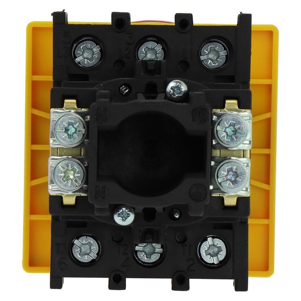 Main switch, P1, 40 A, flush mounting, 3 pole, Emergency switching off function, With red rotary handle and yellow locking ring, Lockable in the 0 (Of image 5