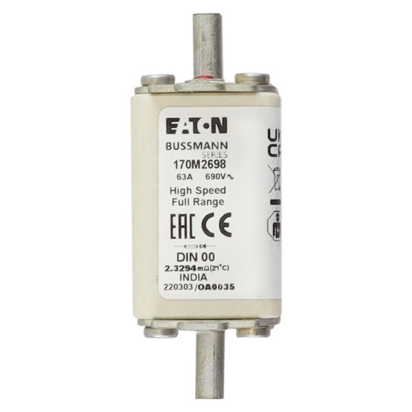 Fuse-link, high speed, 63 A, AC 690 V, DIN 00, 30 x 60 x 79 mm, gR, DIN, IEC, single indicator image 10