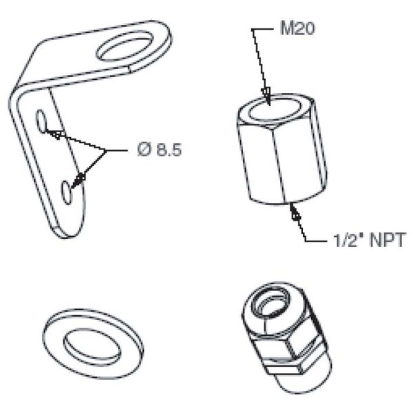 Allen-Bradley 855D-ABVM Vertical Mounting Kit, Control Tower, Bulletin 855D, With L-Bracket, Thread Adapter, Black Cable Gland (1/2 in. NPT) image 1