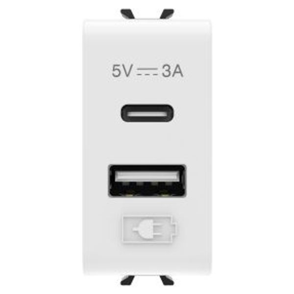 USB CHARGER - A+C TYPE -  3A - GLOSSY WHITE - 1 MODULE - CHORUSMART image 1