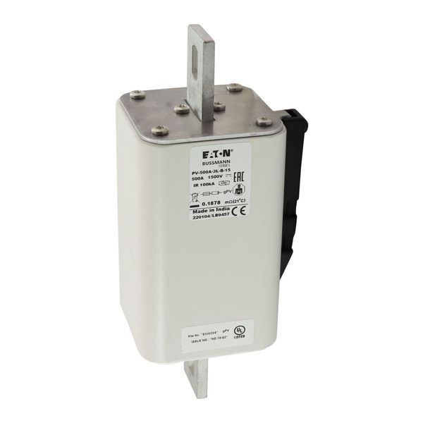 Fuse-link, high speed, 500 A, DC 1500 V, 3L, 75 x 205 mm, gPV, IEC, UL, with indicator, bolted contacts image 11