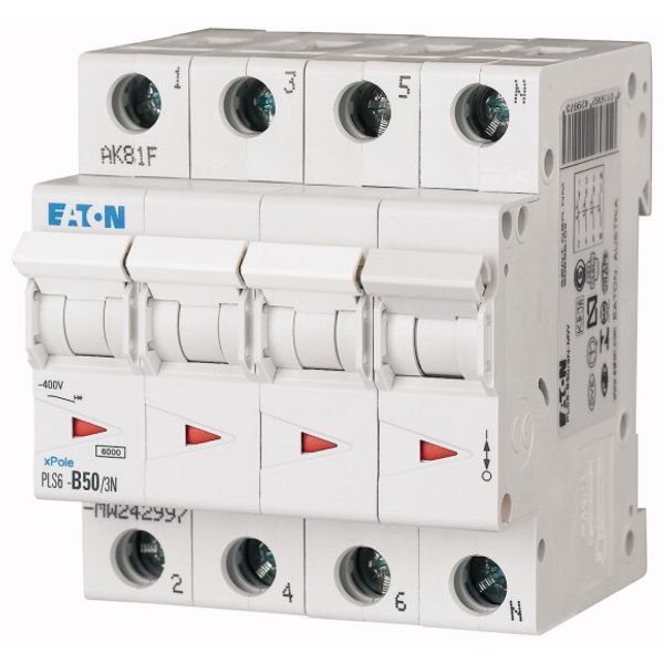 Miniature circuit breaker (MCB), 50 A, 3p+N, characteristic: B image 1