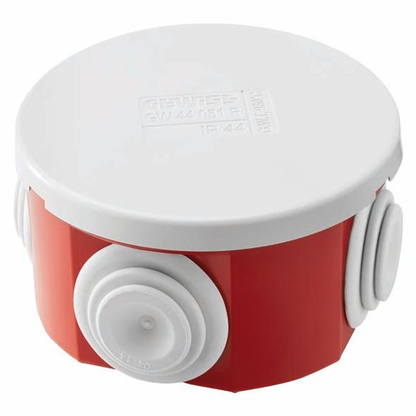 JUNCTION BOX WITH PLAIN PRESS-ON LID - IP44 - INTERNAL DIMENSIONS Ø 65X35 - WALLS WITH CABLE GLANDS  - GWT960ºC - GREY RAL 7035 - BOX RED RAL 3000 image 2