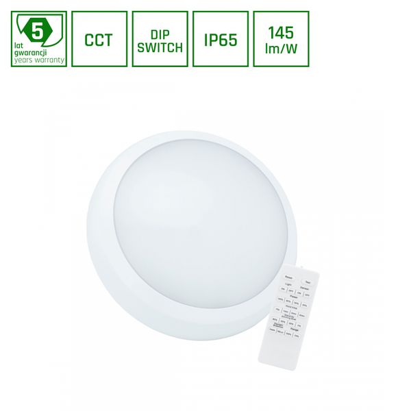 NYMPHEA CITY PRO 2 24/30W CCT 230V 120st IP65 IK08 FI320x80mm white round, sensor + remote, 5y warranty image 1