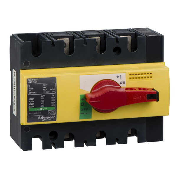 switch disconnector, Compact INS160 , 160 A, with red rotary handle and yellow front, 3 poles image 4