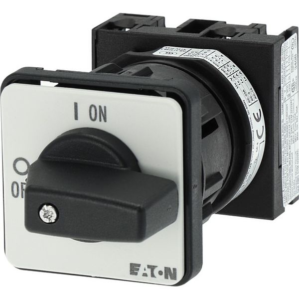 On-Off switch, T0, 20 A, centre mounting, 1 contact unit(s), 2 pole, with black thumb grip and front plate image 5