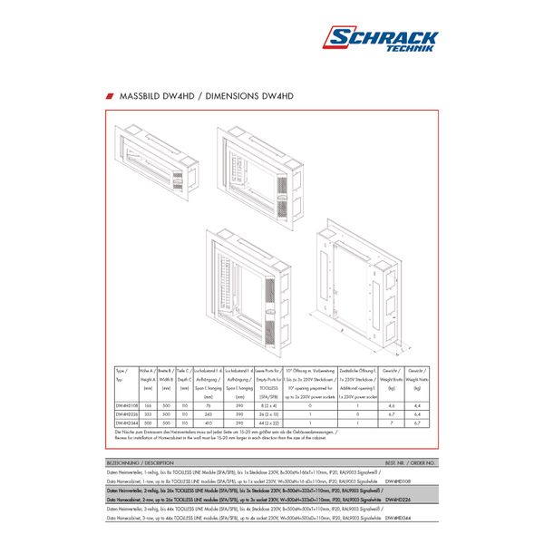 Data Homecabinet, 2-row, 26x TOOLLESS, 3x 230V, RAL9003 image 13