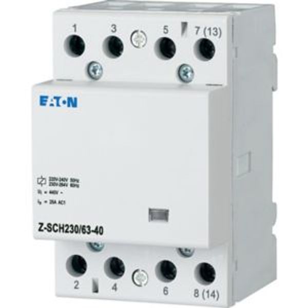 Installation contactor, 230VAC/50Hz, 4N/O, 63A, 3HP image 2