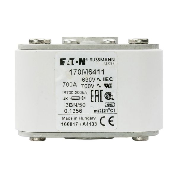 Fuse-link, high speed, 700 A, AC 690 V, size 3, aR, IEC, UL, single indicator image 8