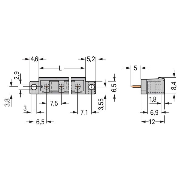 THT male header 1.2 x 1.2 mm solder pin straight gray image 3