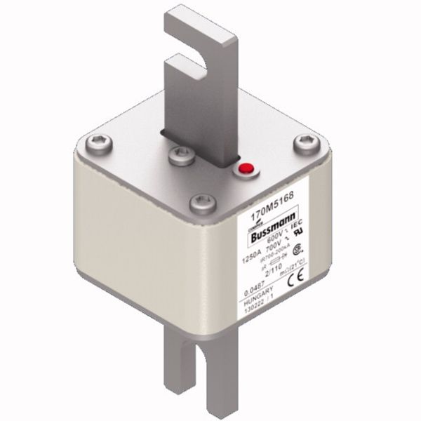 Fuse-link, high speed, 1250 A, AC 600 V, DIN 2, 61 x 61 x 108 mm, aR, DIN, IEC, single indicator, 110 mm centres image 3