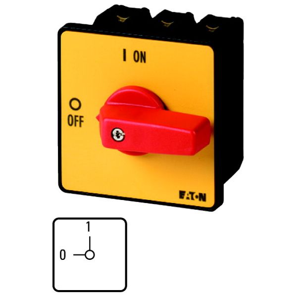 On-Off switch, P3, 100 A, flush mounting, 3 pole, Emergency switching off function, with red thumb grip and yellow front plate image 1