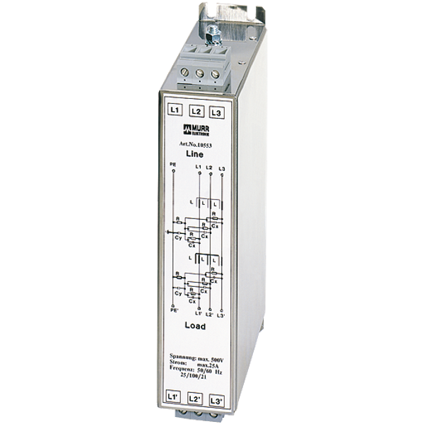 MEF EMC-FILTER 3-PHASE 2-STAGE I:36A U:3x500 VAC book-style image 1