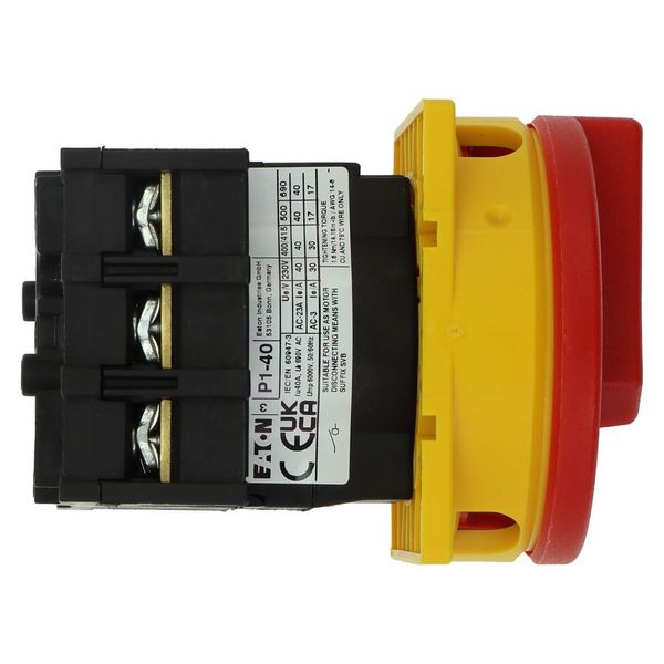 On-Off switch, P1, 40 A, flush mounting, 3 pole, Emergency switching off function, With red rotary handle and yellow locking ring, Lockable in the 0 ( image 14