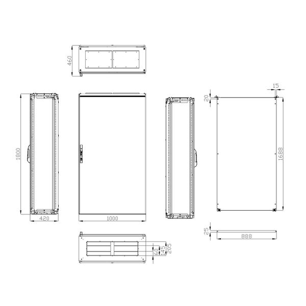 Compact enclosure 1 door IP65 H=1800 W=1000 D=400 mm image 3